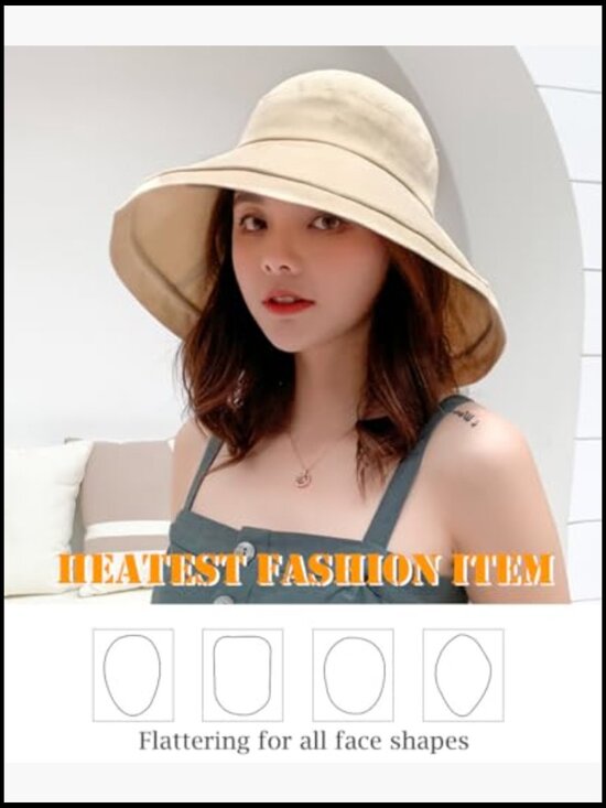 Wide Brim Bucket Hat Packable Travel UV Protection Adjustable Strap Casual